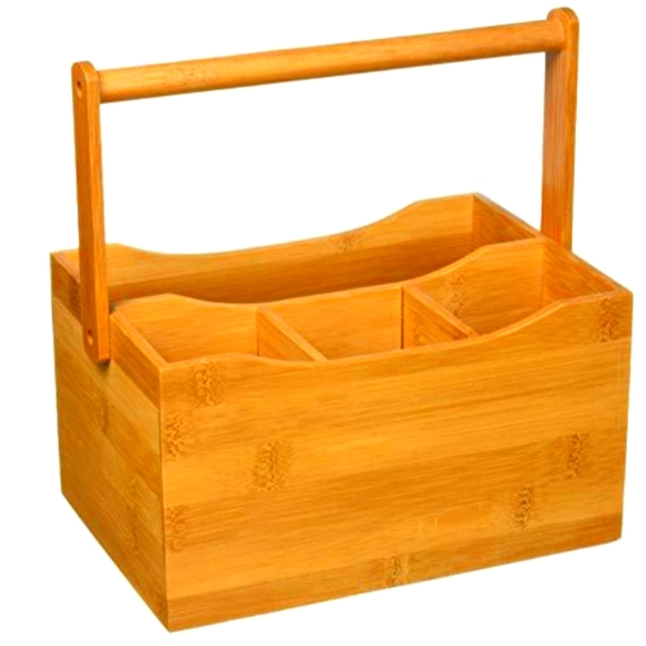 Natural Bamboo Cultery Caddy With Handle - Picture 1 of 10
